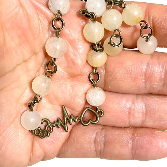 Natural Yellow Aventurine Necklace, Bronze Paw Print Heart Beat+Genuine Gemstone - Picture 14 of 14